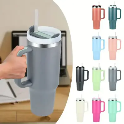 Copo Térmico 1,2 Litros Inox Pegador Borracha com Tampa e Canudo