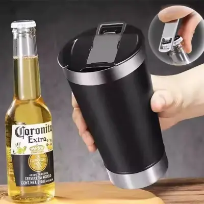 Copo Térmico Tipo Stanley Com Tampa e Abridor 473ml – Sem Estampa – Preto