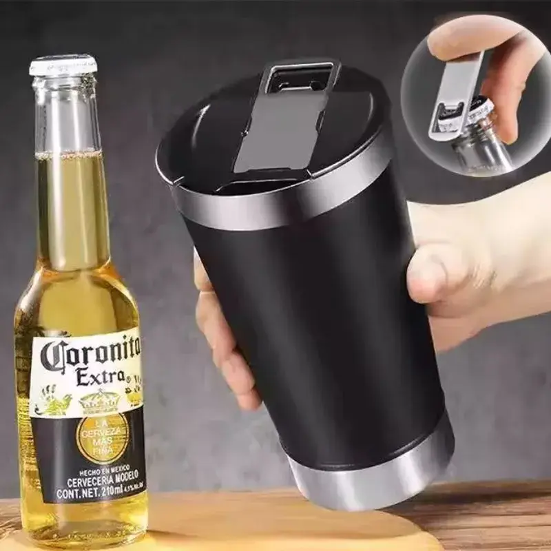 Copo Térmico Tipo Stanley Com Tampa e Abridor 473ml – Sem Estampa – Preto