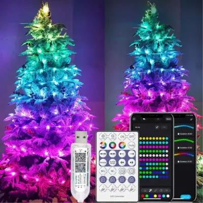 Cordão de LED RGB Decoração Controle Aplicativo Bluetooth – 30 Metros