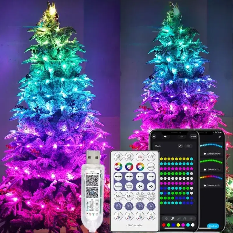 Cordão de LED RGB Decoração Controle Aplicativo Bluetooth – 30 Metros