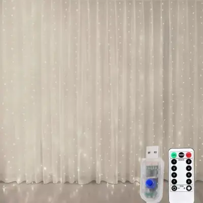 Cortina LED Fixa 3×3 Com Controle Remoto Cor Branco Frio