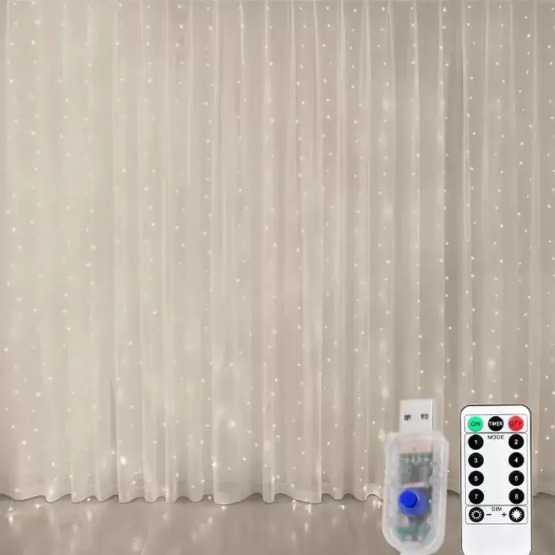 Cortina LED Fixa 3×3 Com Controle Remoto Cor Branco Frio
