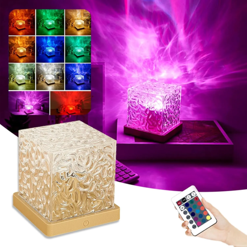 Cubo Luminária Projetor de Luz RGB com Rotação 360° Recarregável e Controle Remoto