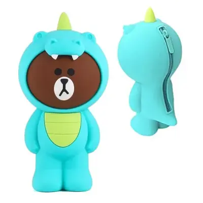Estojo Lápis Caneta Necessaire e Porta Treco de Silicone Line Friends Dino Brown