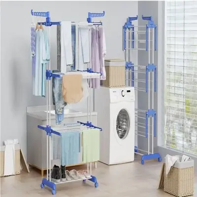Varal de Roupas 3 Andares Dobrável Portátil Vertical de Chão