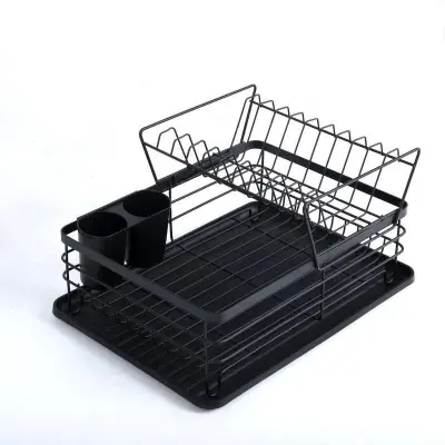 Escorredor de Louça de 2 Andares Metal Aramado Preto