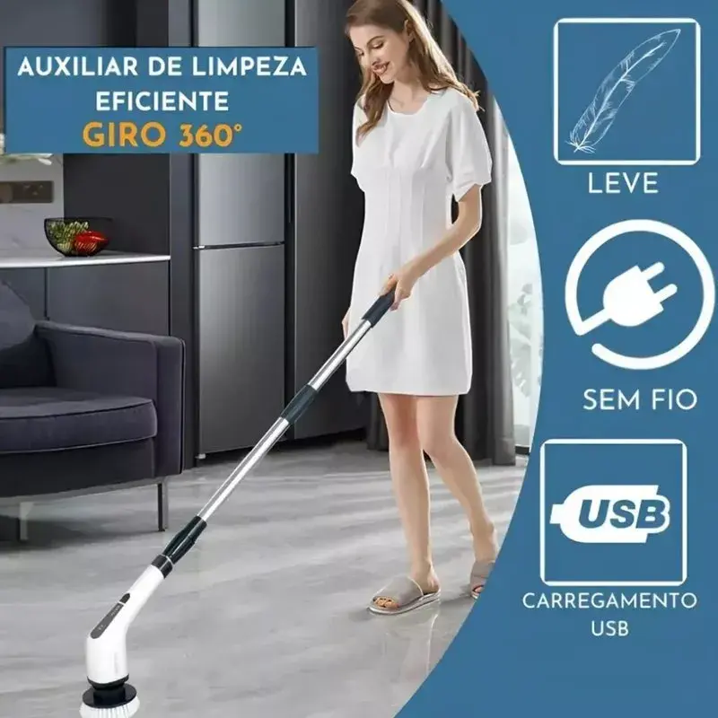 Escova De Limpeza Elétrica 360º MOP Multiuso 9 em 1 Recarregavel