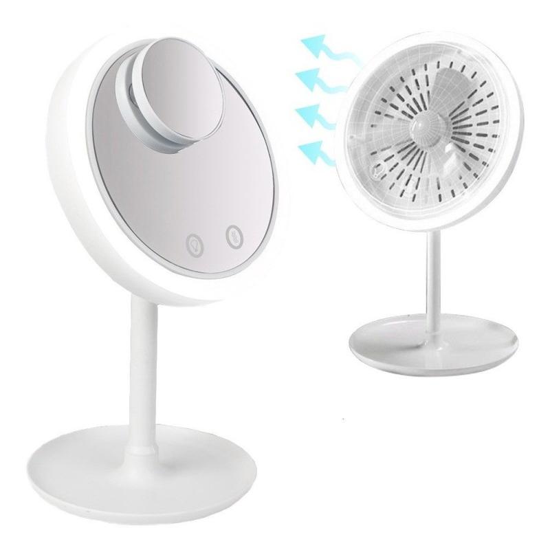 Espelho de Maquiagem com LED e Ventilador e Mini Espelho de Aumento