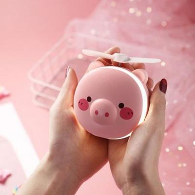Espelho Maquiagem Led Portátil Porquinho com Mini Ventilador Rosa