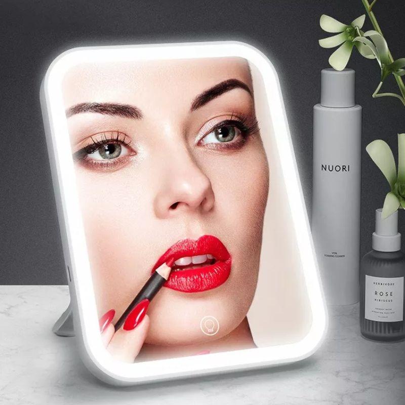 Espelho Portátil Luz Led Touch Quadrado