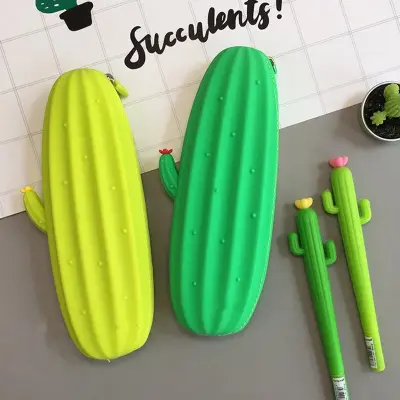 Estojo Escolar Porta Canetas Cacto Silicone Macio