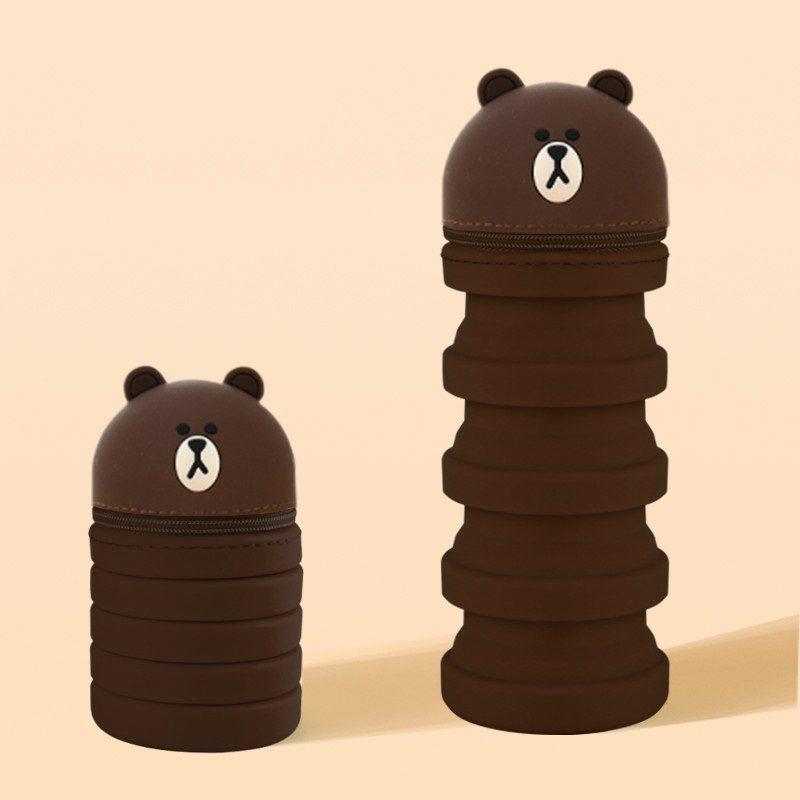 Estojo Escolar Porta Canetas e Porta Pincéis de Maquiagem Ursinho Silicone