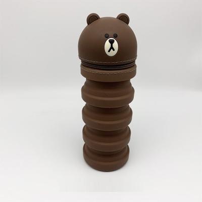 Estojo Escolar Porta Canetas e Porta Pincéis de Maquiagem Ursinho Silicone