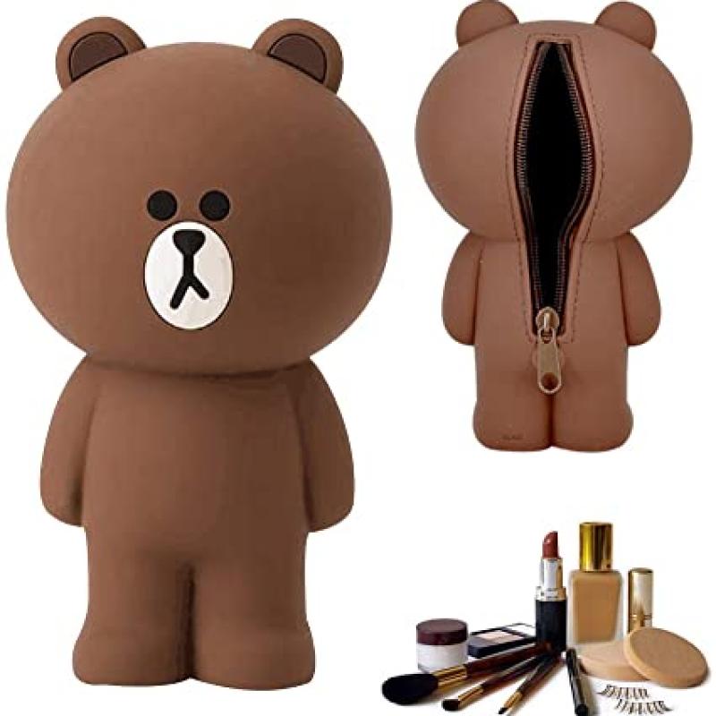 Estojo Lápis Caneta Necessaire e Porta Treco de Silicone Line Friends Brown