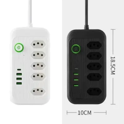 Extensão Régua Elétrica 5 Tomadas 3 USB 1 USB-C