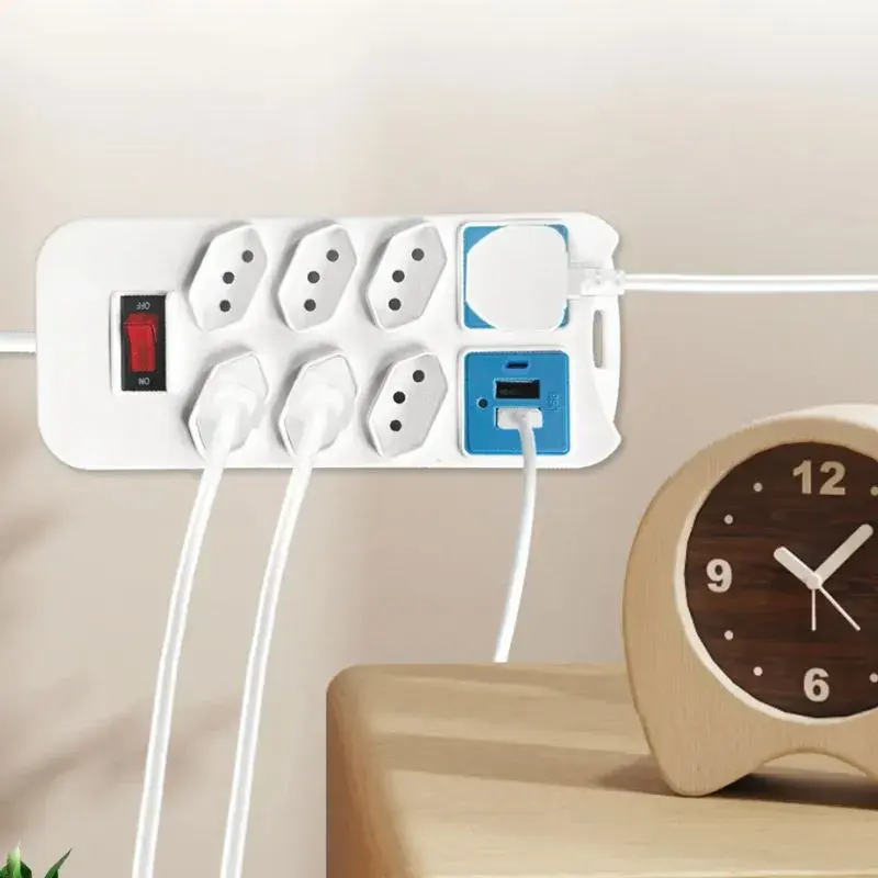 Extensão Tomada Filtro De Linha Com 6 Tomadas USB Tipo-C Entrada Universal
