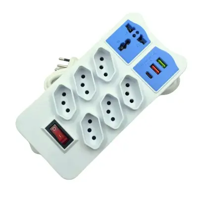 Extensão Tomada Filtro De Linha Com 6 Tomadas USB Tipo-C Entrada Universal