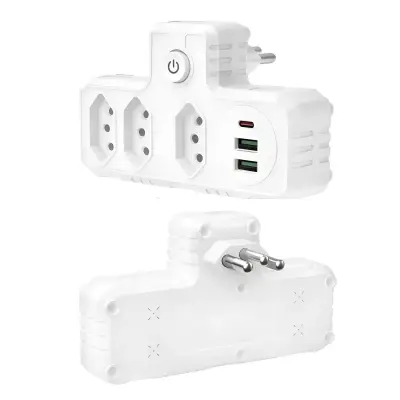 Extensor de Tomada com 3 Tomadas, 2 USB e 1 USB Tipo C