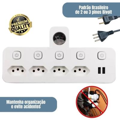 Filtro de Linha com Adaptador 4 Tomadas 2 USB