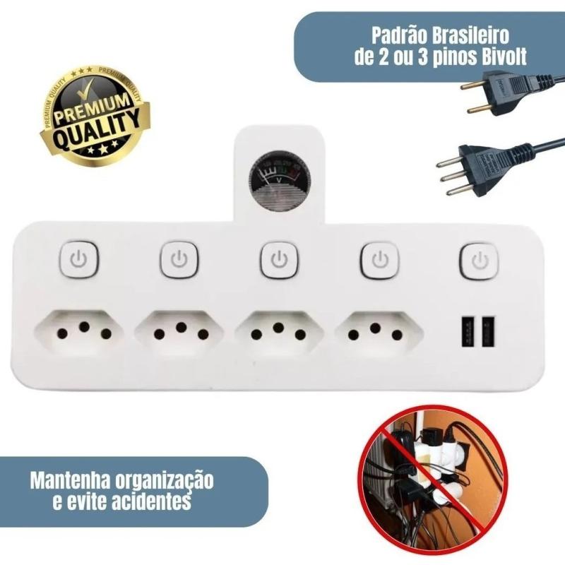 Filtro de Linha com Adaptador 4 Tomadas 2 USB