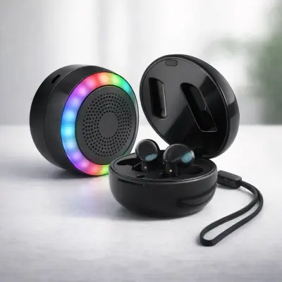 Fone Bluetooth 2 em 1 com Case Caixa de Som LED RGB USB-C