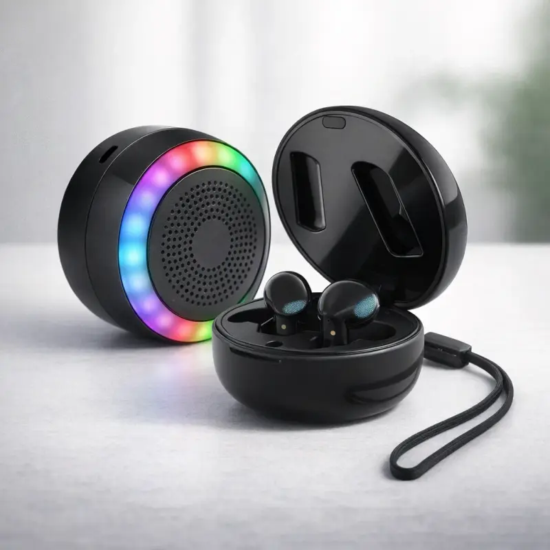 Fone Bluetooth 2 em 1 com Case Caixa de Som LED RGB USB-C