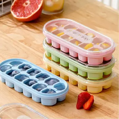 Forma de Gelo Com Tampa Fundo De Silicone Flexível – 12 Divisórias