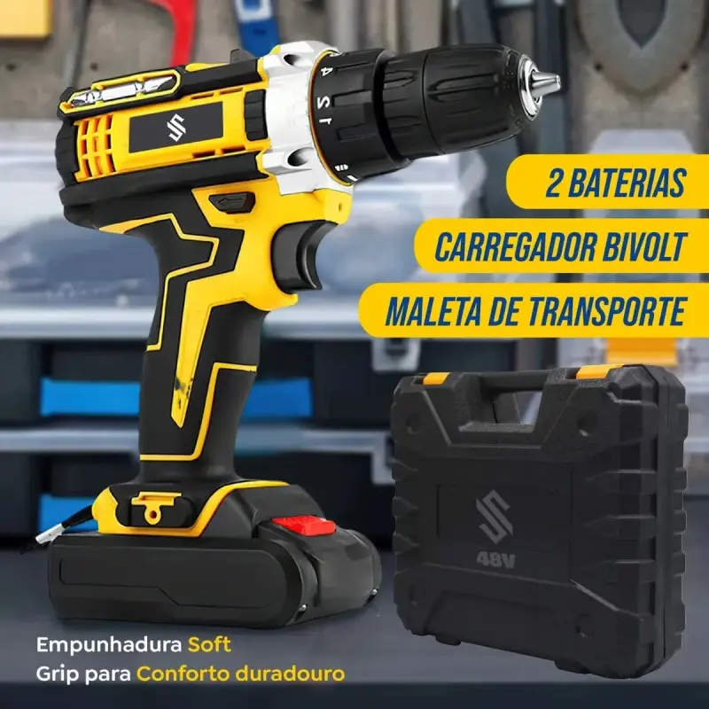 Furadeira Parafusadeira Impacto Com Maleta 2 Baterias 48V