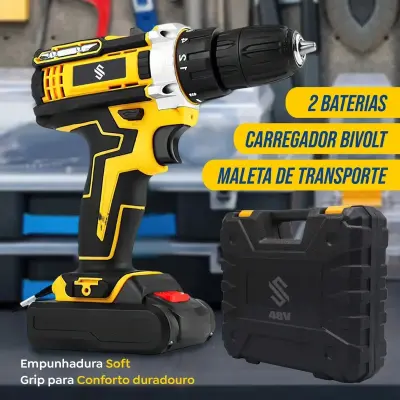 Furadeira Parafusadeira Impacto Com Maleta 2 Baterias 48V