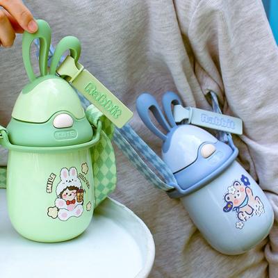 Garrafa Termica Infantil Orelhinhas De Coelho Aço Inox Com Canudo 350ML