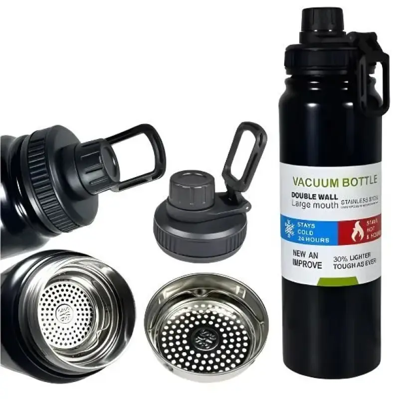Garrafa Térmica Inox com Alça e Bico 800ml – Preto