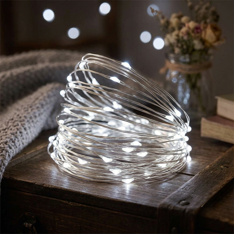 Fio Fada Cordão Decorativo Branco Frio 10 Metros USB e Pilhas