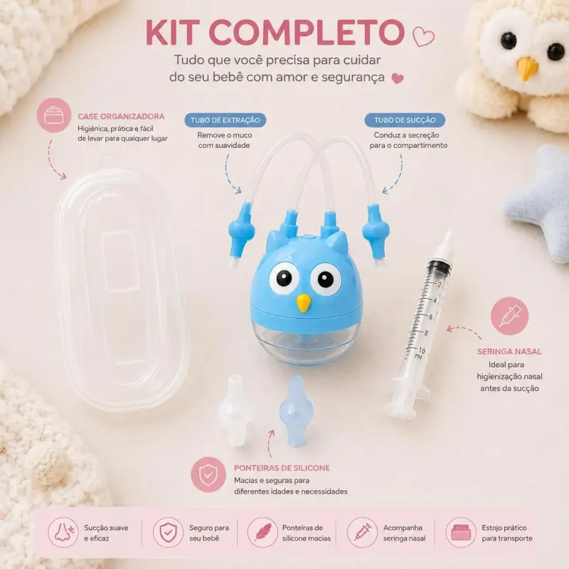 Kit Seringa e Aspirador para Lavagem e Limpeza Nasal Bebês
