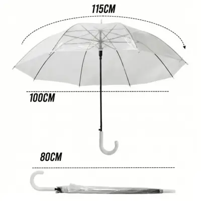 Guarda Chuva Sombrinha Transparente Automático Cabo Curvado Bengala