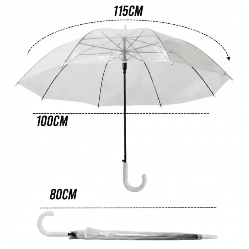 Guarda Chuva Sombrinha Transparente Automático Cabo Curvado Bengala