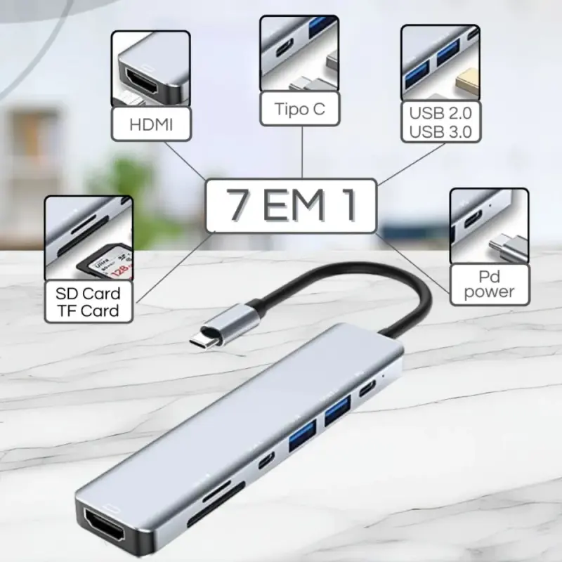 Hub USB-C 7 Em 1 Multifuncional Conectividade De Notebook E MacBook