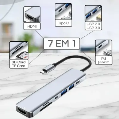 Hub USB-C 7 Em 1 Multifuncional Conectividade De Notebook E MacBook