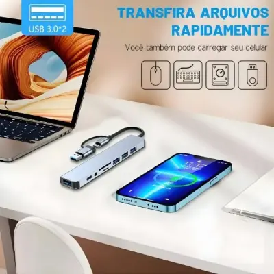 Hub USB-C com Leitor de Cartão SD e Micro SD 8 em 1