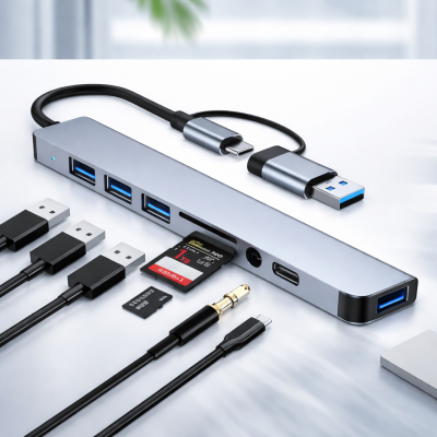 Hub USB-C com Leitor de Cartão SD e Micro SD 8 em 1