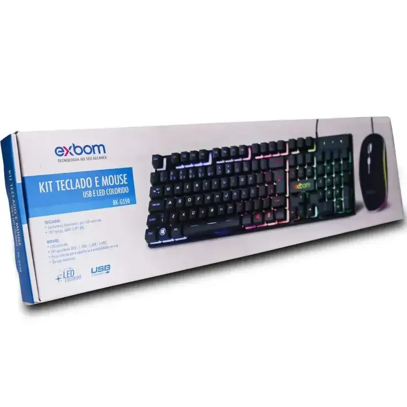 Kit Teclado e Mouse Gamer com Iluminação LED RGB USB ABNT2 – BK-G550