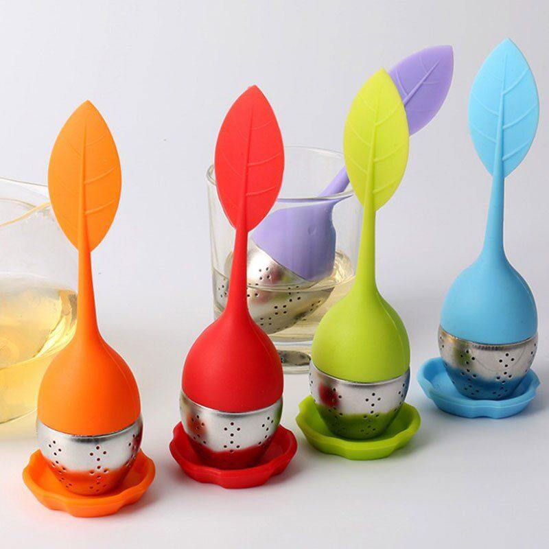 Infusor de Chá de Silicone e Inox em Formato Folha