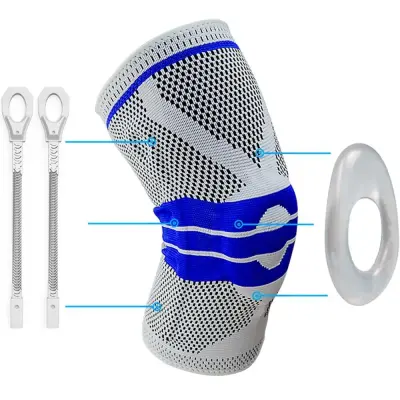 Joelheira De Compressão Spandex 3D Com Anel De Silicone