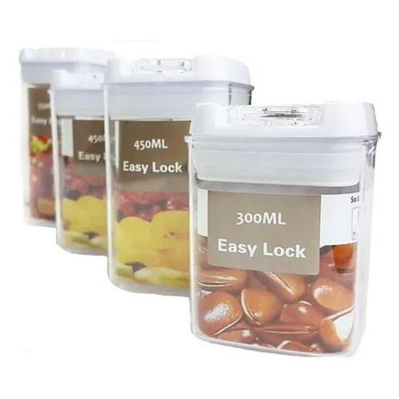 Jogo de Potes Pequenos de Acrílico Hermético Para Mantimentos Easy Lock 4 Peças
