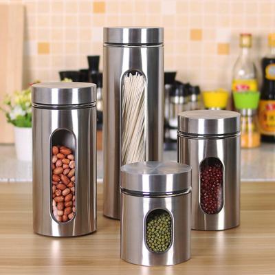 Jogo De Potes Porta Mantimentos de Inox com Visor de Vidro