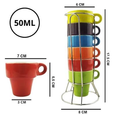 Jogo Xícaras De Café 6 Und Porcelana Colorida Com Suporte
