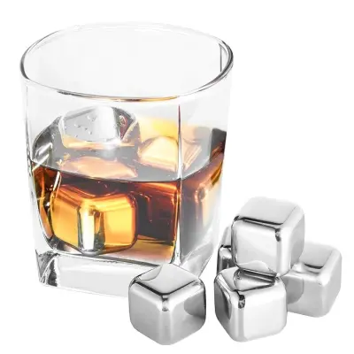 Kit Cubos de Gelo Artificial em Aço Inox Reutilizável Com Pegador