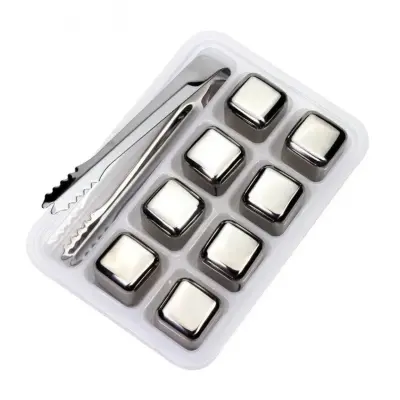 Kit Cubos de Gelo Artificial em Aço Inox Reutilizável Com Pegador
