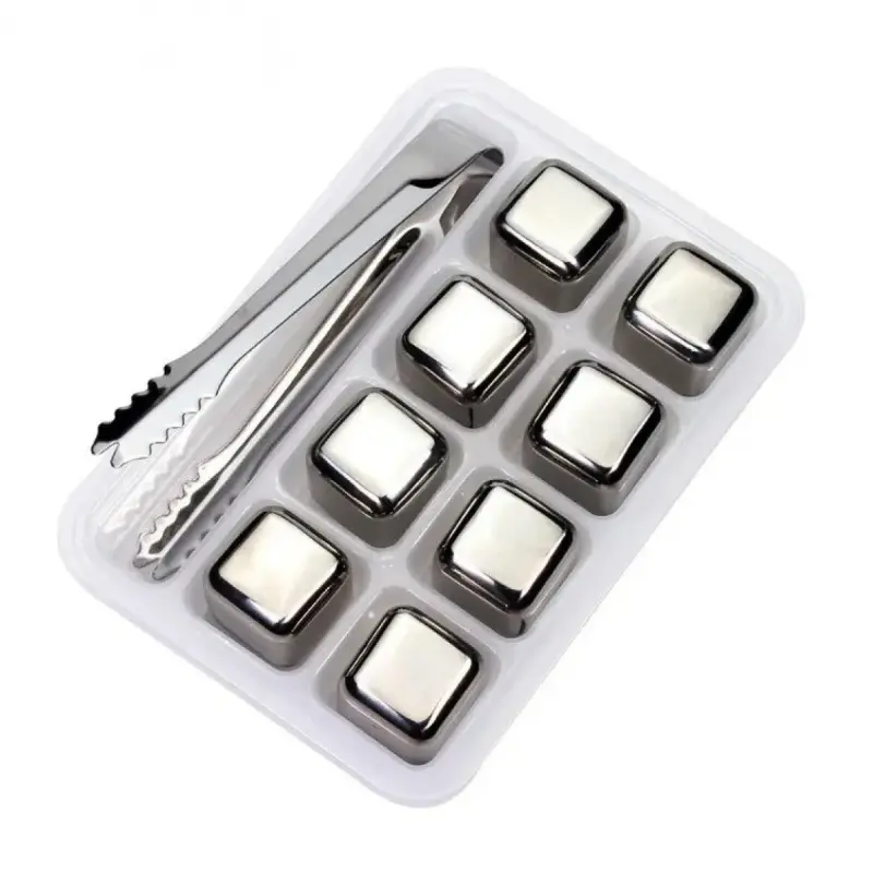 Kit Cubos de Gelo Artificial em Aço Inox Reutilizável Com Pegador