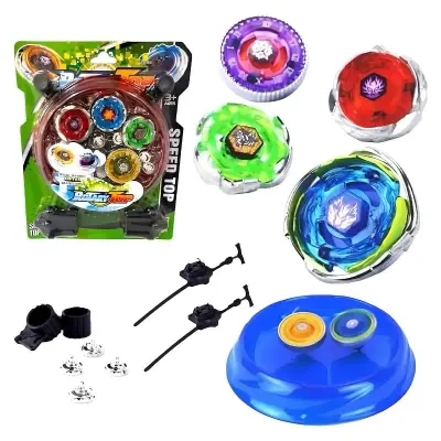Kit Beyblade Metal com 4 Peças, 2 Lançadores e Arena